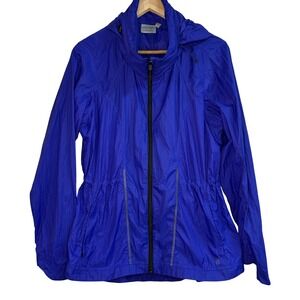 Athleta Blue Nylon Windbreaker Jacket Lightweight Zip Up Hooded Womens Medium‎